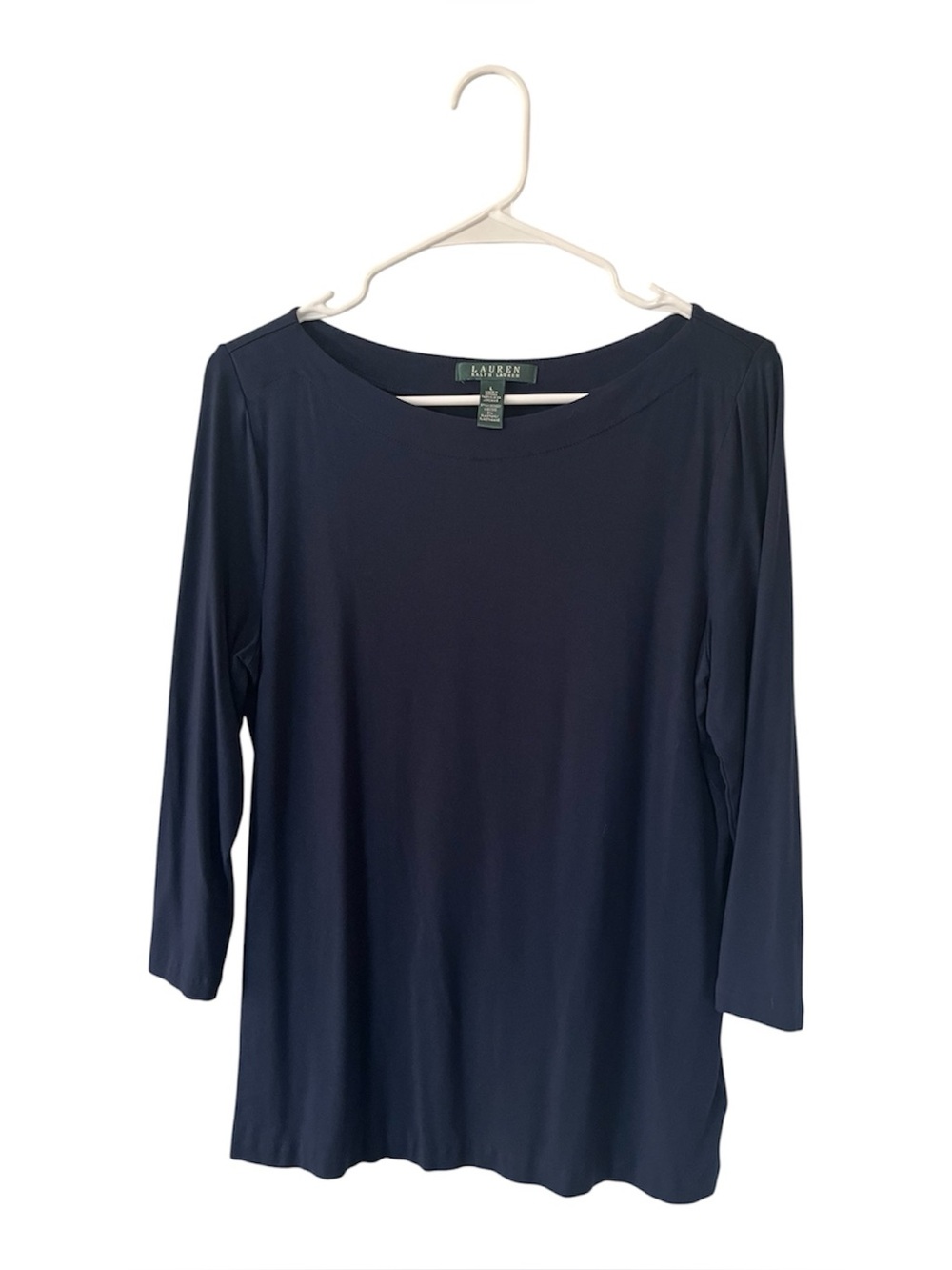 Lauren Ralph (green label) Navy 3/4 Sleeve Crewneck Top - large